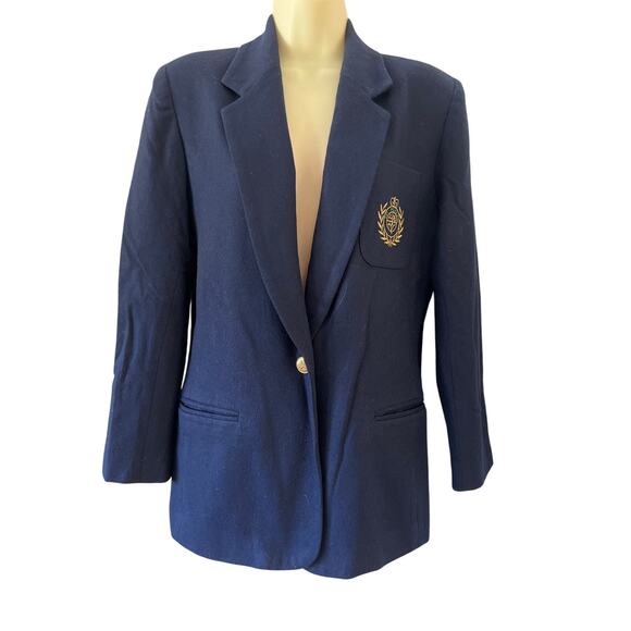 Vintage Herman Geist Size 8 Navy Blue Wool Blazer Preppy Classic - Picture 2 of 10